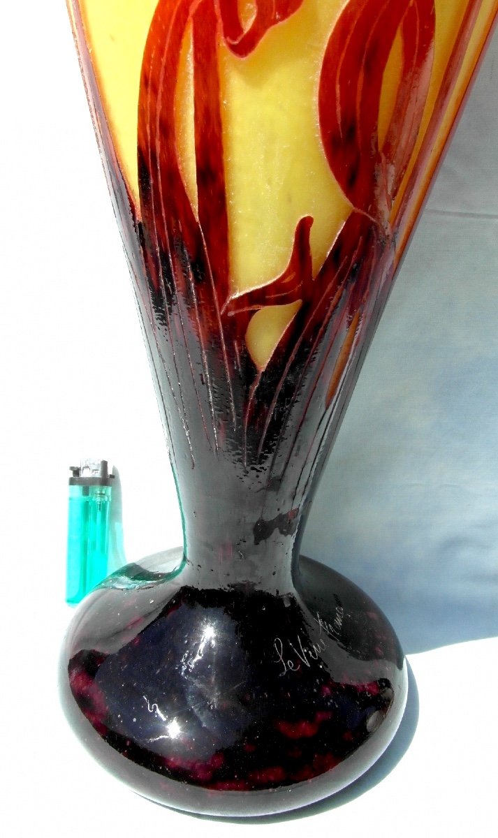 Monumental Schneider Vase "french Glass", 53 Cm, Amourettes Decor, Era Daum Galle 1920-photo-5