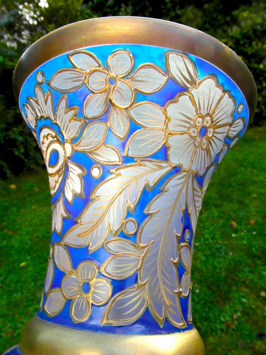Beautiful Art Nouveau Vase By Julius Muhlhaus, Haida Glassworks, Era Daum Galle Bohème 1915-photo-4