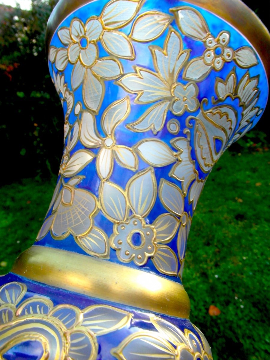 Beautiful Art Nouveau Vase By Julius Muhlhaus, Haida Glassworks, Era Daum Galle Bohème 1915-photo-1