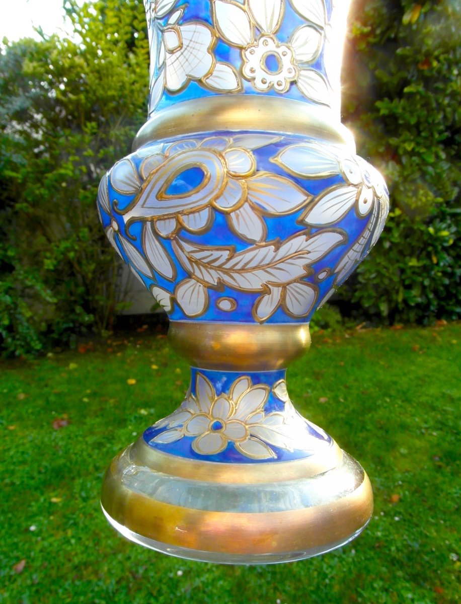 Beautiful Art Nouveau Vase By Julius Muhlhaus, Haida Glassworks, Era Daum Galle Bohème 1915-photo-5