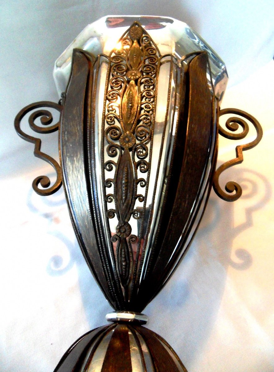 Exceptionnel Grand Vase Coupe Art-deco En Fer Forgé Par F. Bauquin, Era Brandt Kiss Daum 1920-photo-2