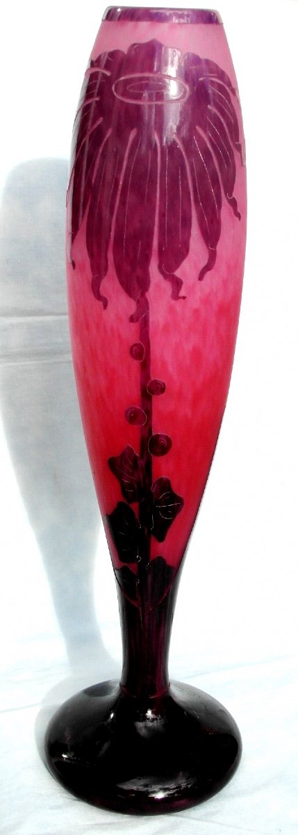 Grand Vase Art-déco "le Verre Français" à Décor De Dahlias, 44 Cm, Parfait , Era Daum Galle -photo-2