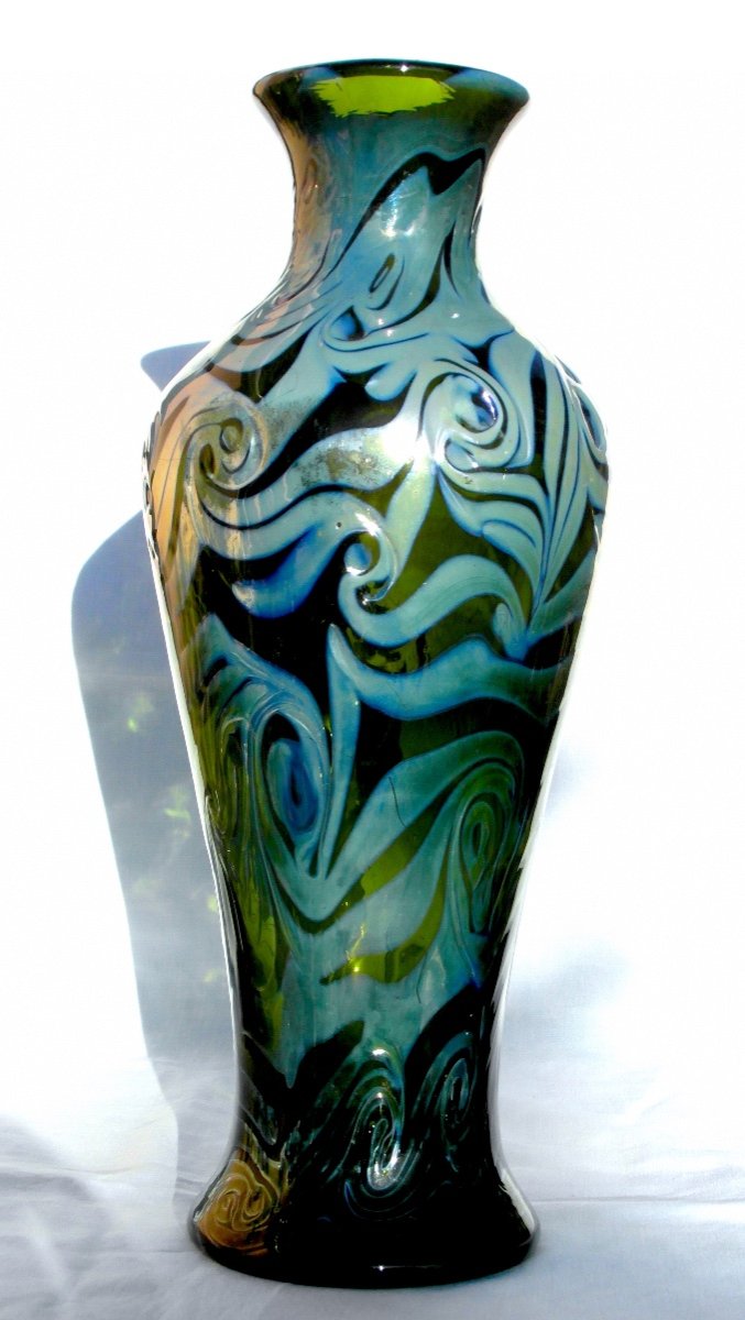 Pretty Large Baluster Vase In Loetz Iridescent Glass, Circa 1900, Era Daum Galle Austria-photo-2