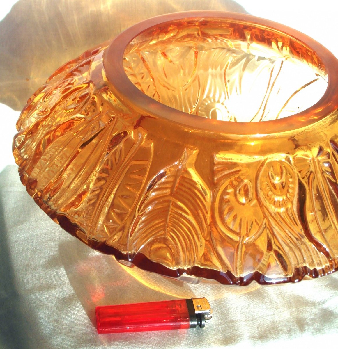 Beautiful Large Crystal Cup, "feathers" Decor By Vallerysthal-portieux, Era Daum Galle Lalique-photo-2