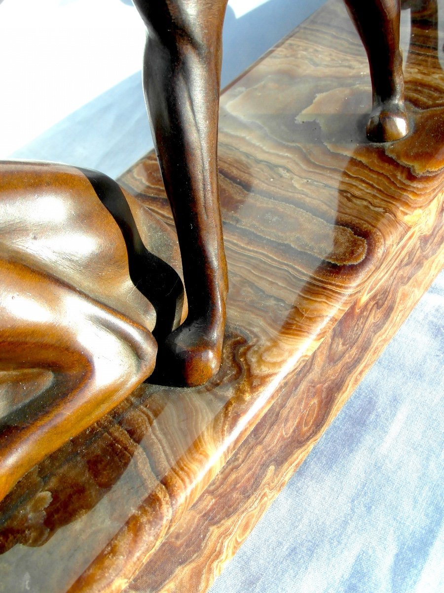 Ensemble Art-déco En Bronze "chiens Aux Aguets" Par Michel Decoux, 60 Cm, Era Jouve Bugatti-photo-4