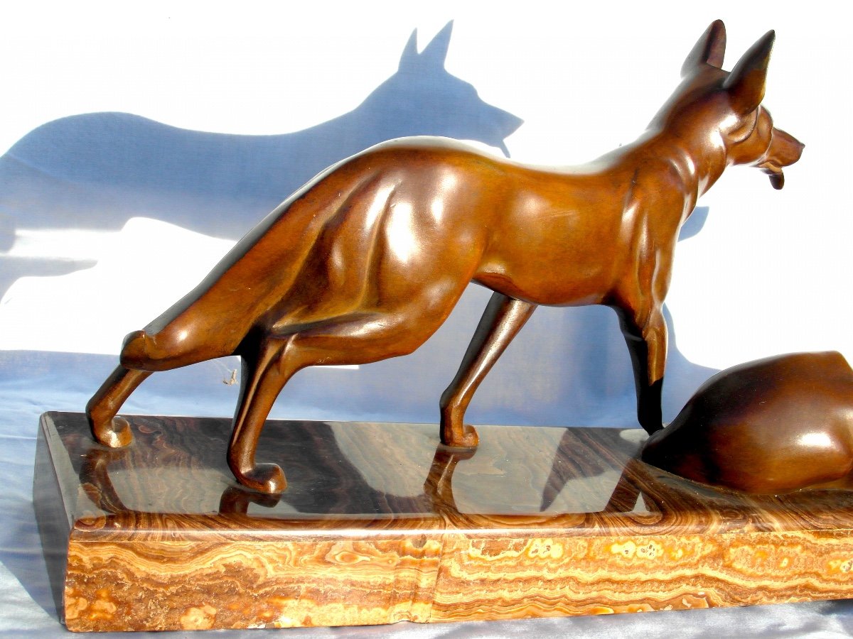 Ensemble Art-déco En Bronze "chiens Aux Aguets" Par Michel Decoux, 60 Cm, Era Jouve Bugatti-photo-6