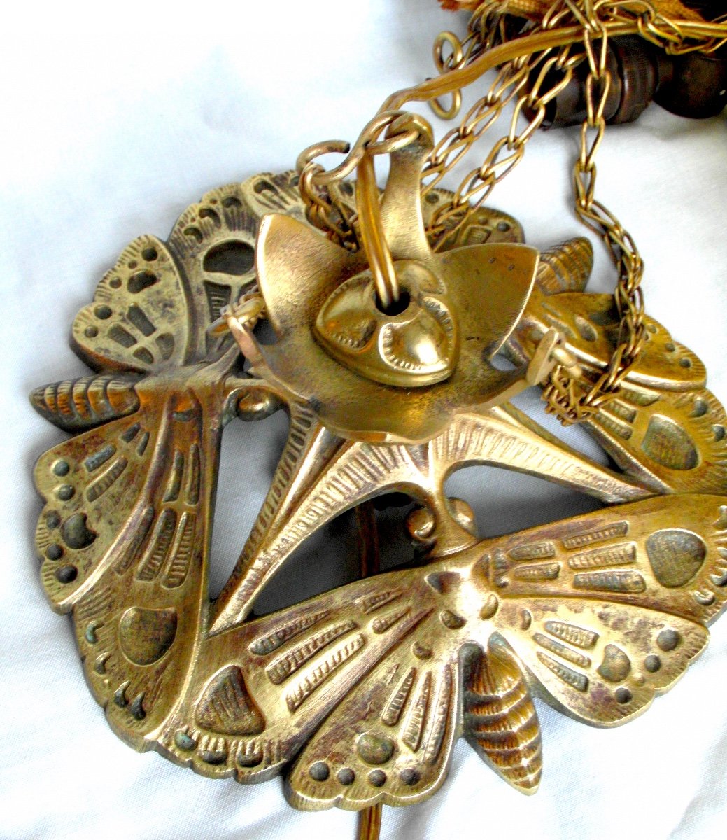 Beautiful Large Chandelier 100, Daum Basin And Butterfly Mount By Jules Cayette, Rare, Era Galle