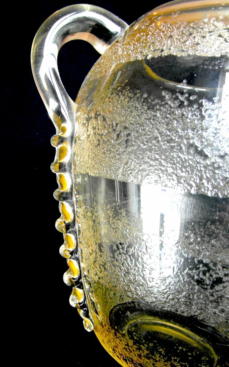 Pretty Daum Art-deco Vase With Hot-applied Handles, Era Galle 1920-photo-1