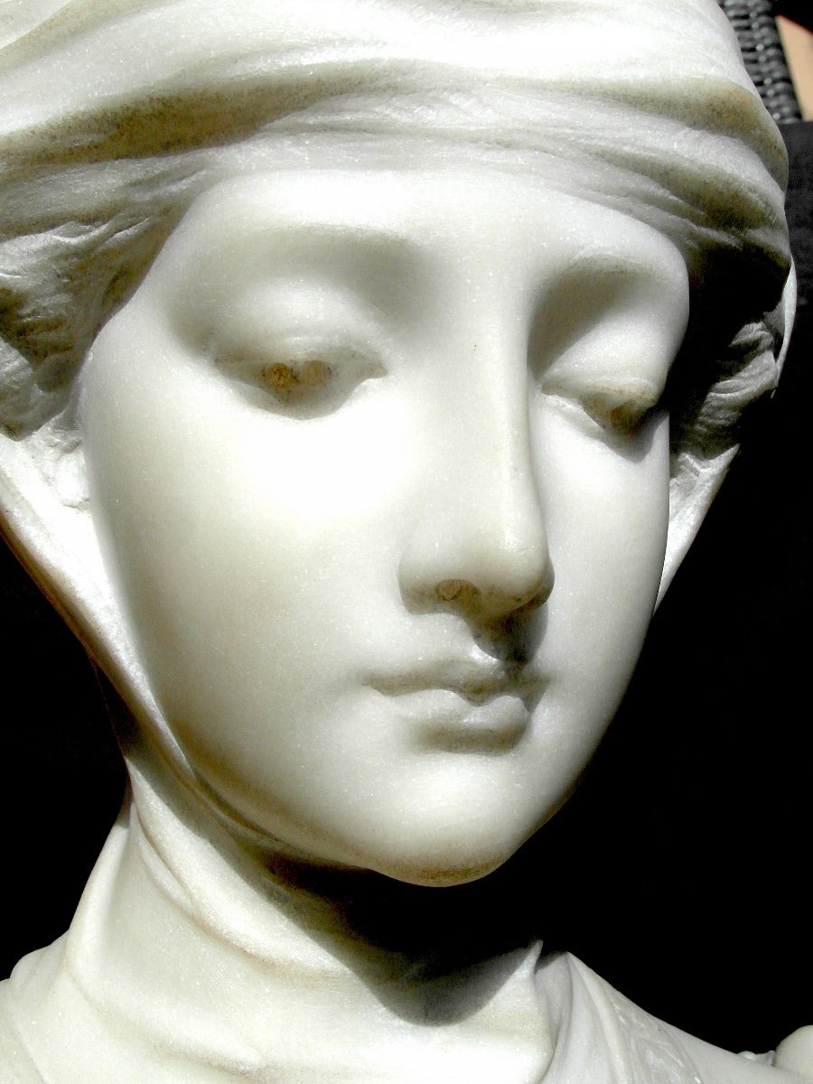 Beautiful Large Bust 1900 In Marble And Alabaster "wrapped Woman" By Pugi, 24 Kilos, Art Nouveau-photo-4