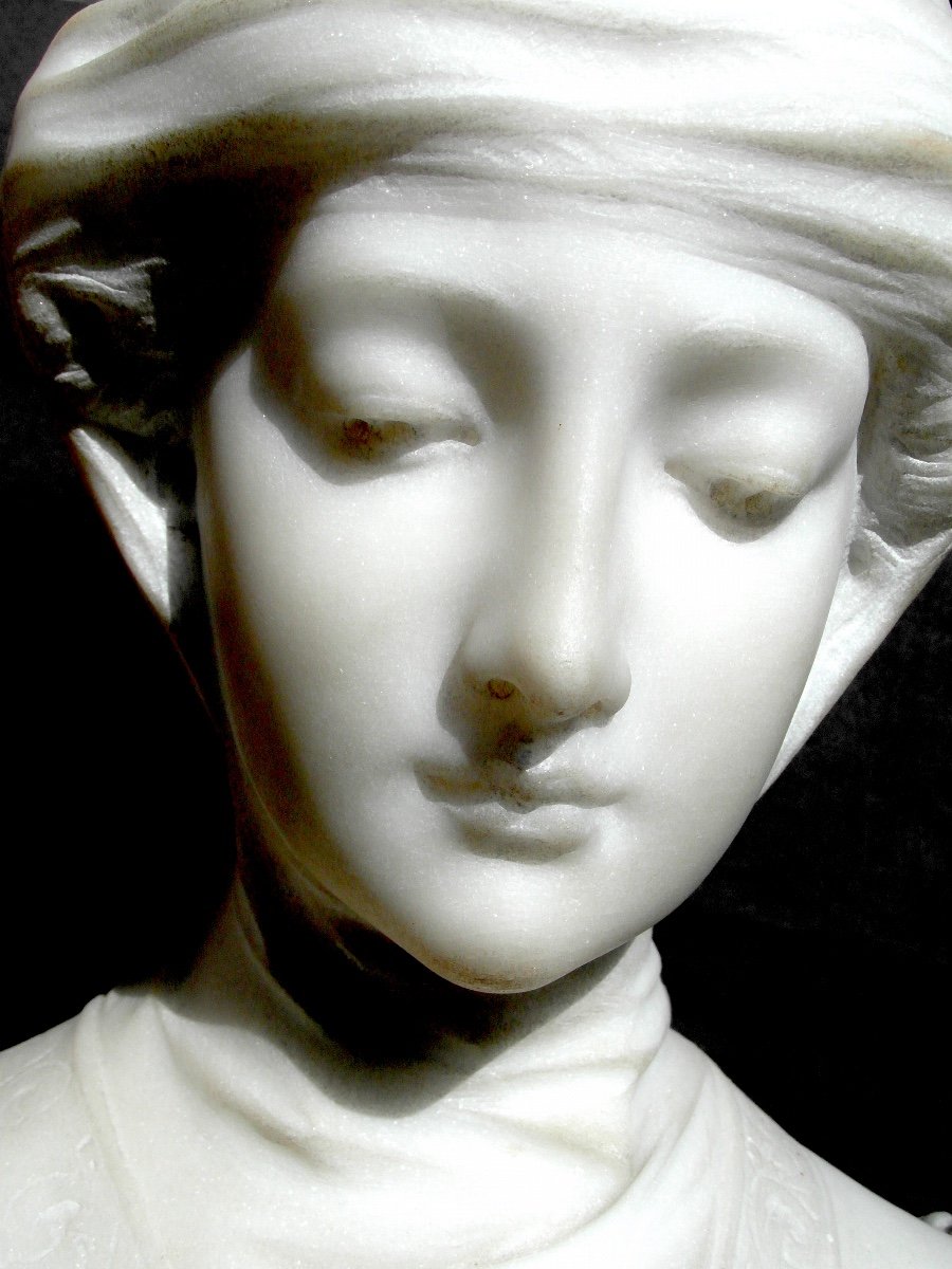 Beautiful Large Bust 1900 In Marble And Alabaster "wrapped Woman" By Pugi, 24 Kilos, Art Nouveau-photo-2