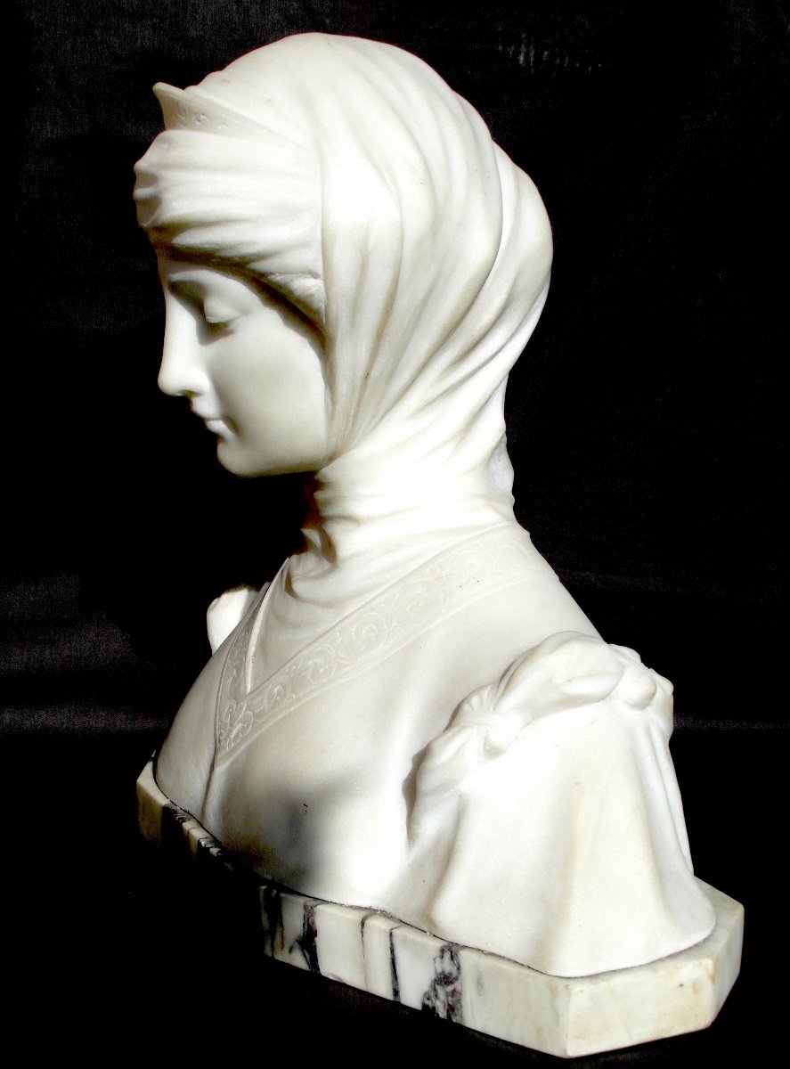 Beautiful Large Bust 1900 In Marble And Alabaster "wrapped Woman" By Pugi, 24 Kilos, Art Nouveau-photo-3