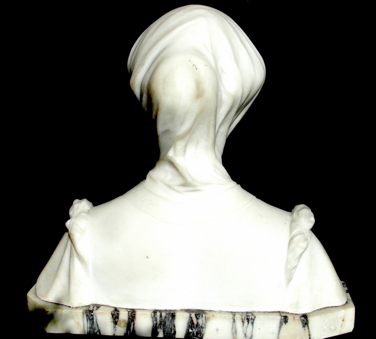 Beautiful Large Bust 1900 In Marble And Alabaster "wrapped Woman" By Pugi, 24 Kilos, Art Nouveau-photo-4
