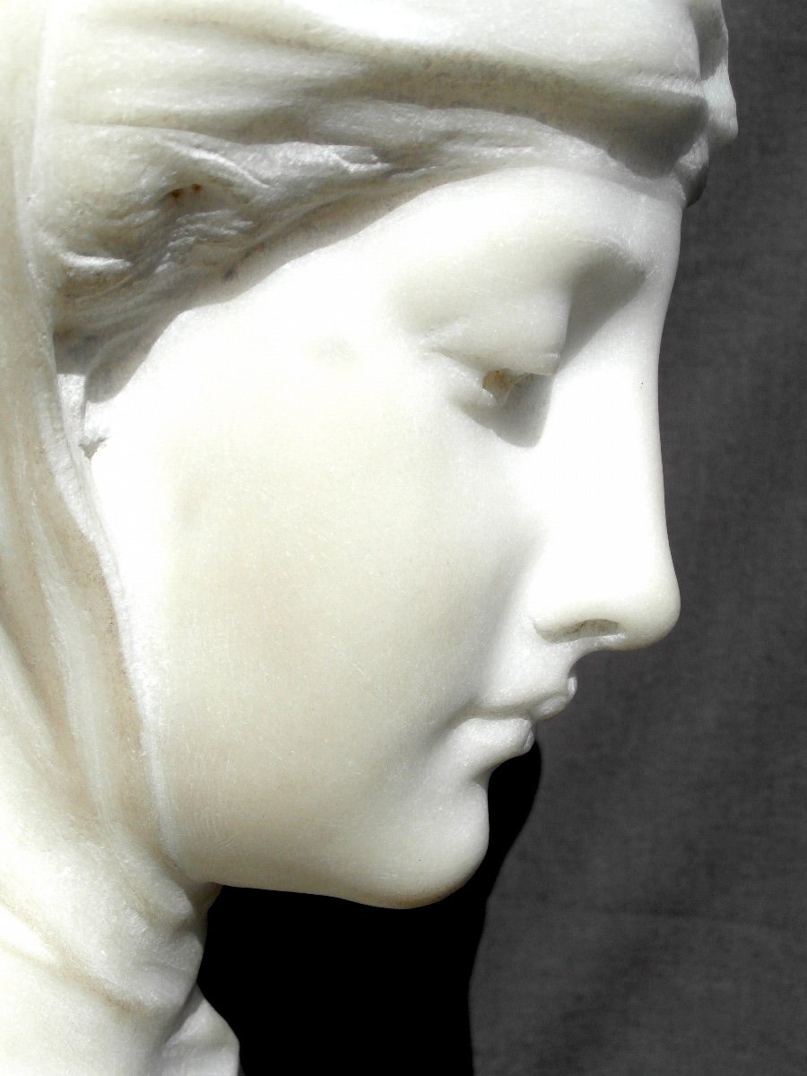 Beautiful Large Bust 1900 In Marble And Alabaster "wrapped Woman" By Pugi, 24 Kilos, Art Nouveau-photo-5