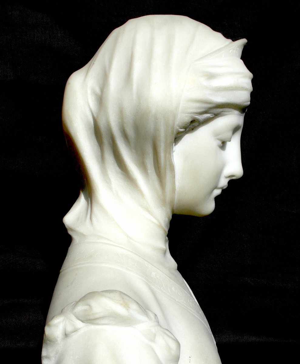 Beautiful Large Bust 1900 In Marble And Alabaster "wrapped Woman" By Pugi, 24 Kilos, Art Nouveau-photo-6