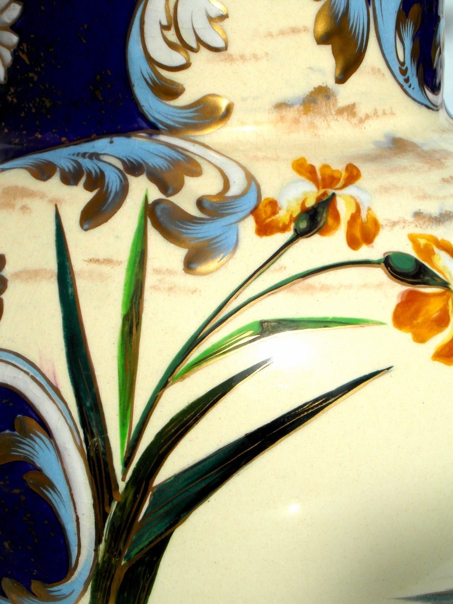 Beautiful Large Vase Or Planter By Keller And Guerin In Luneville "la Pêche", Era Galle 1900-photo-3