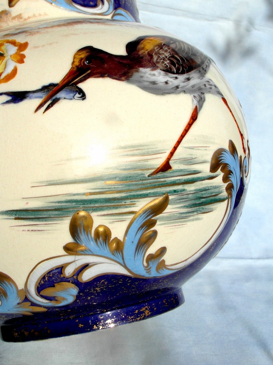 Beautiful Large Vase Or Planter By Keller And Guerin In Luneville "la Pêche", Era Galle 1900-photo-1