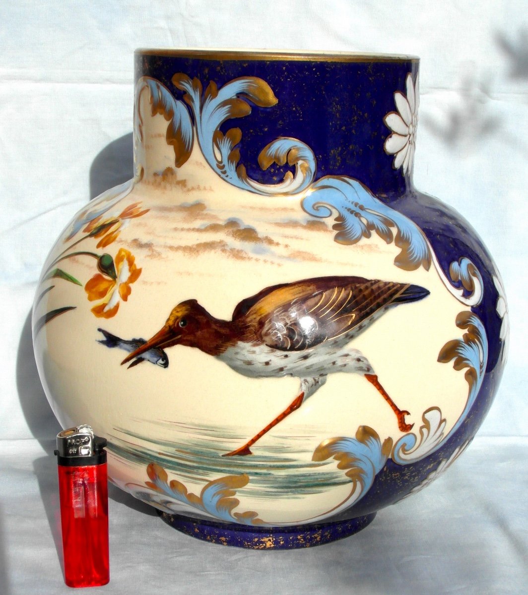 Beautiful Large Vase Or Planter By Keller And Guerin In Luneville "la Pêche", Era Galle 1900-photo-2
