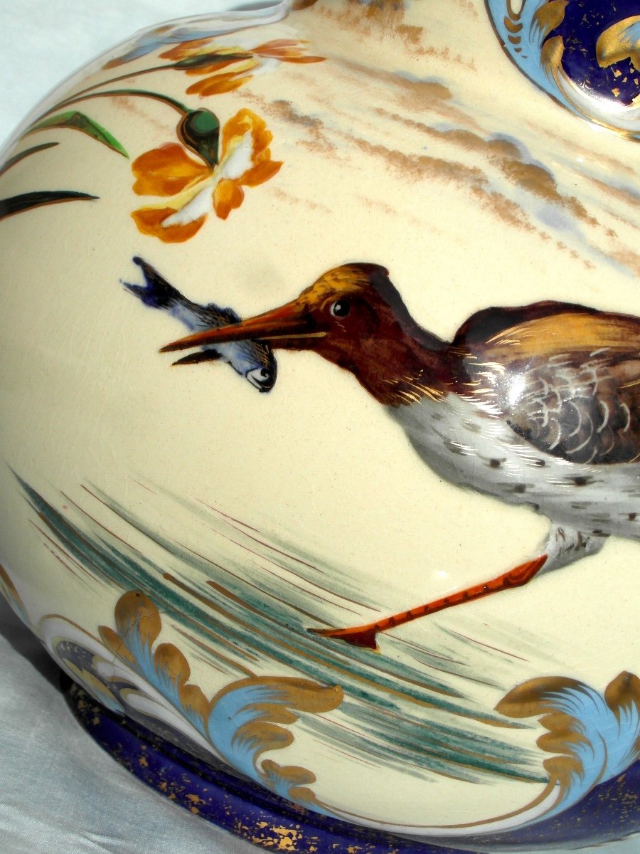 Beautiful Large Vase Or Planter By Keller And Guerin In Luneville "la Pêche", Era Galle 1900-photo-5