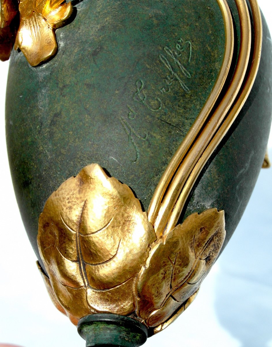 Charmant Vase Art-nouveau En Bronze 2 Patines "myosotis" Par Armand Truffier, Era 1900 Daum-photo-3