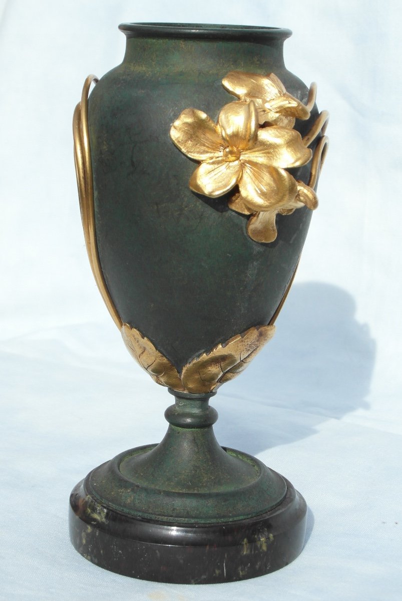 Charmant Vase Art-nouveau En Bronze 2 Patines "myosotis" Par Armand Truffier, Era 1900 Daum-photo-5