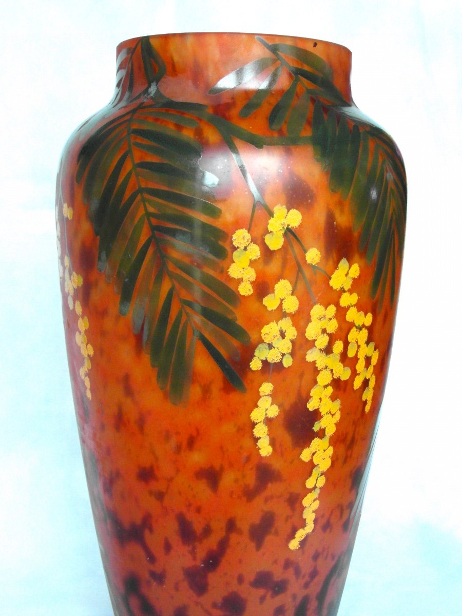 Beautiful Large Daum Vase With Mimosas, Belle Etoile Glassware, Perfect, Era Galle Art-deco Galle 1920-photo-4