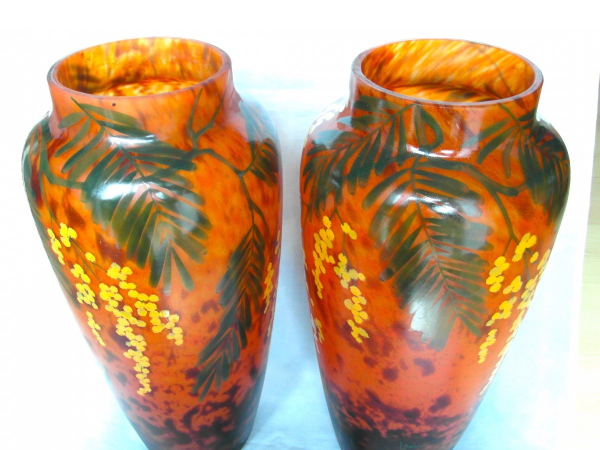 Beautiful Large Daum Vase With Mimosas, Belle Etoile Glassware, Perfect, Era Galle Art-deco Galle 1920-photo-8