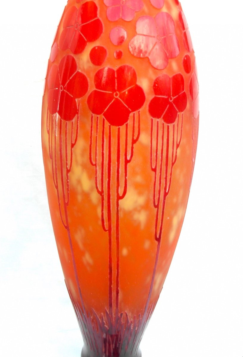 Large Art-deco Vase "cardamines" Schneider - French Glass, 47 Cm, Era Daum Galle 1920-photo-3