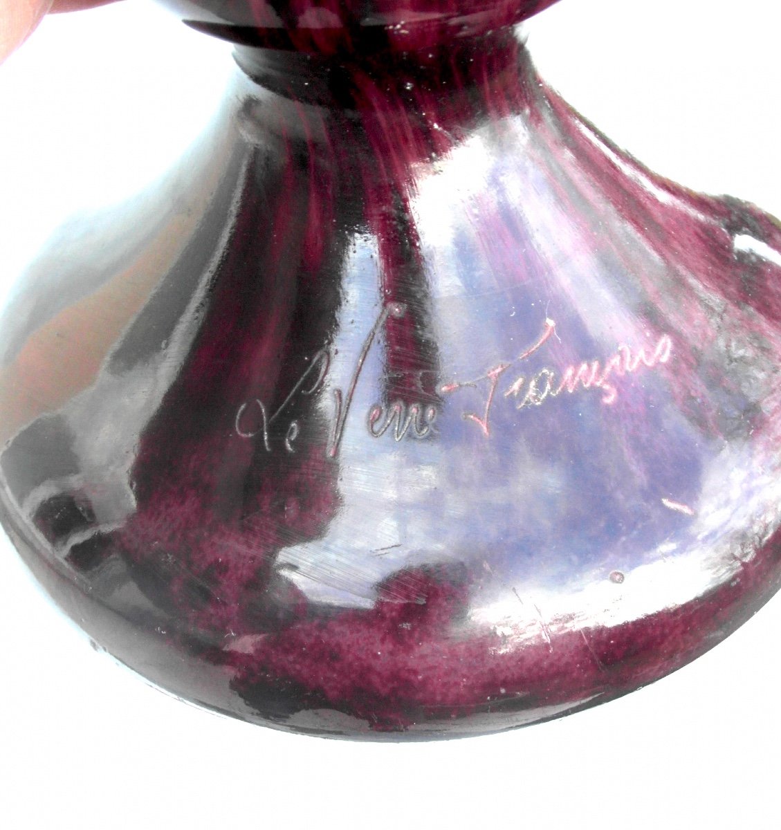 Large Art-deco Vase "cardamines" Schneider - French Glass, 47 Cm, Era Daum Galle 1920-photo-4