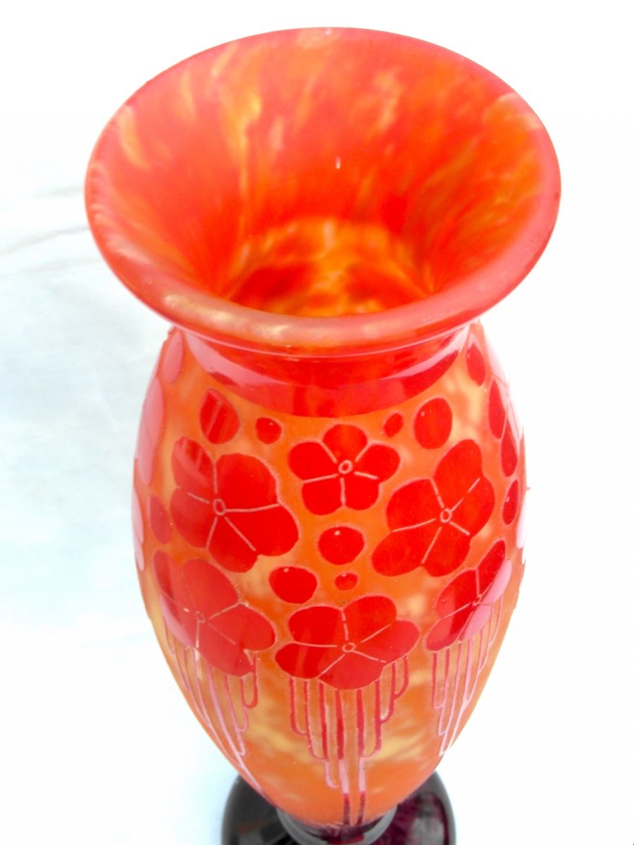 Large Art-deco Vase "cardamines" Schneider - French Glass, 47 Cm, Era Daum Galle 1920-photo-3