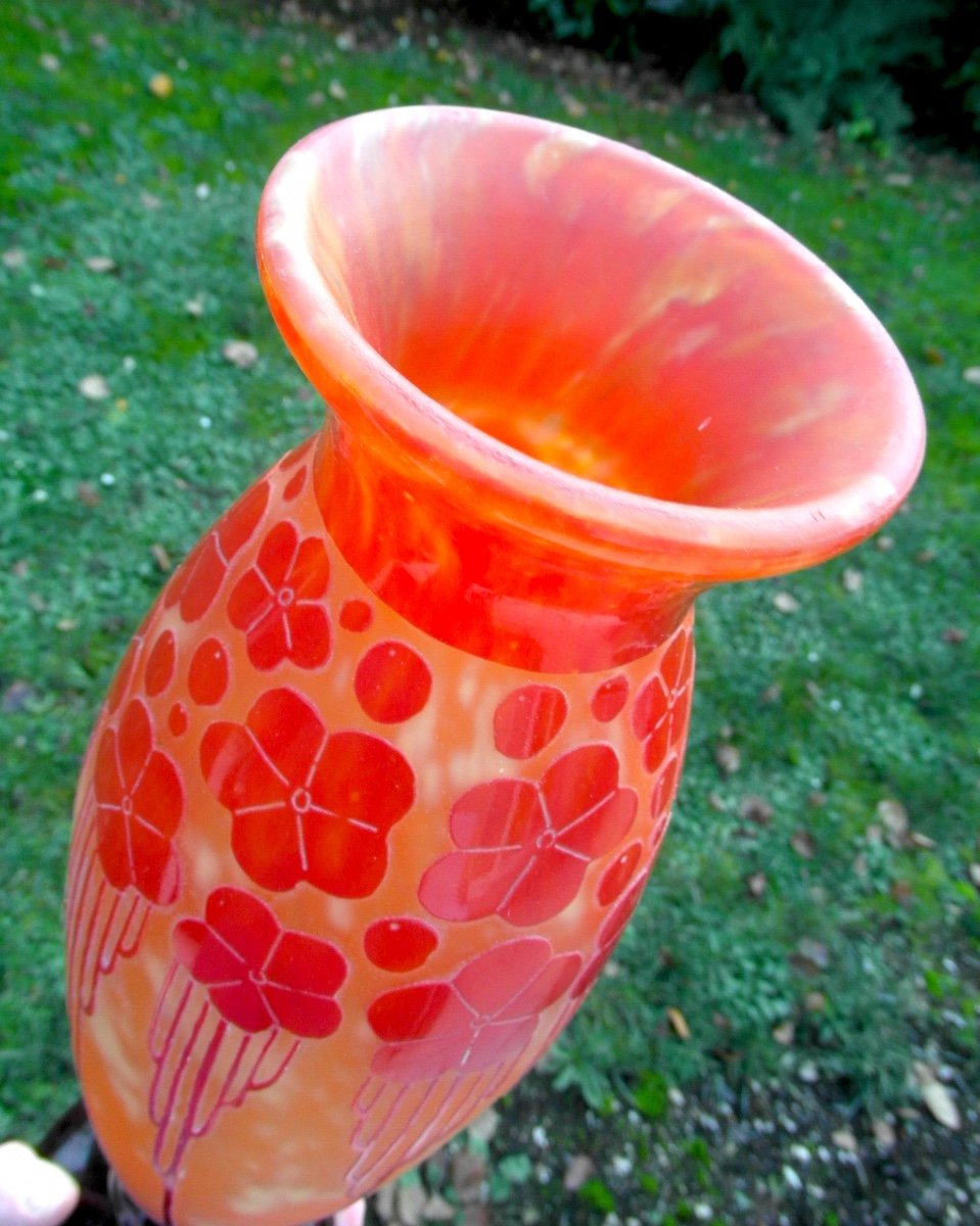 Large Art-deco Vase "cardamines" Schneider - French Glass, 47 Cm, Era Daum Galle 1920-photo-7