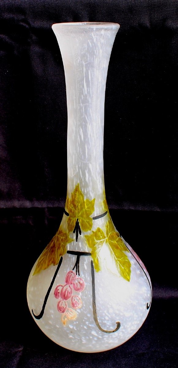 Large Art-deco Legras Vase, "vine" Decor, 39 Cm, Perfect, Era Daum Galle-photo-1