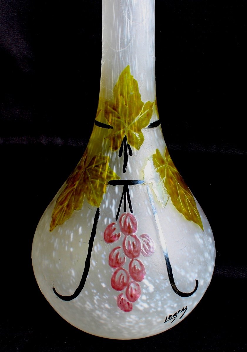 Large Art-deco Legras Vase, "vine" Decor, 39 Cm, Perfect, Era Daum Galle
