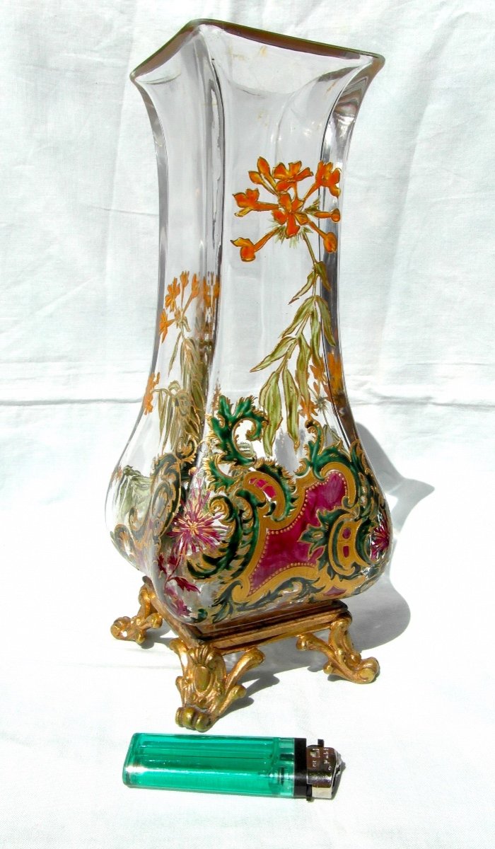 Beautiful Large Vase With Primroses By Baccarat, 1880, Perfect, Era Daum Galle Napoleon-photo-3