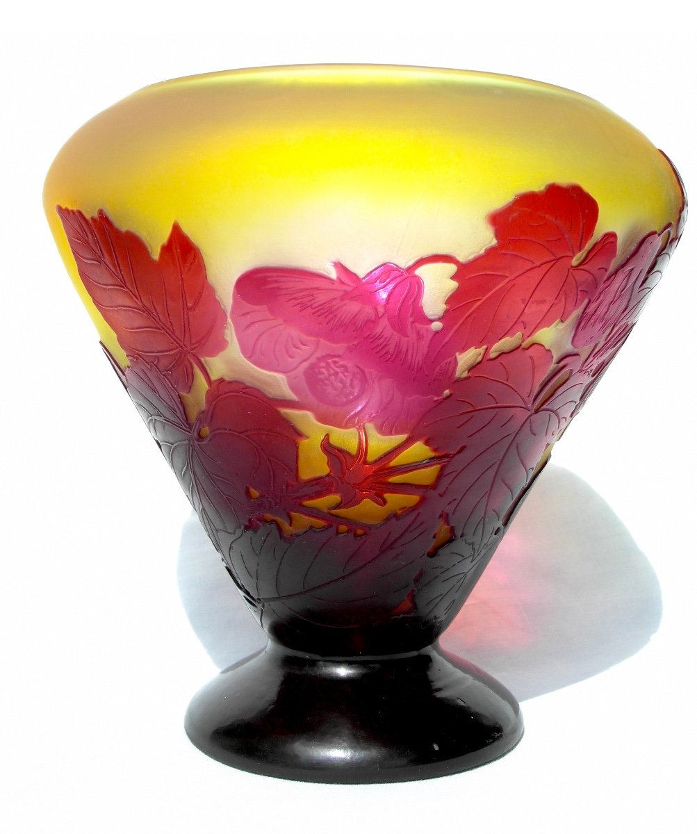 Charming Gallé Vase With Abutilon Decor, Perfect, Circa 1910, Era Daum Art Nouveau-photo-1