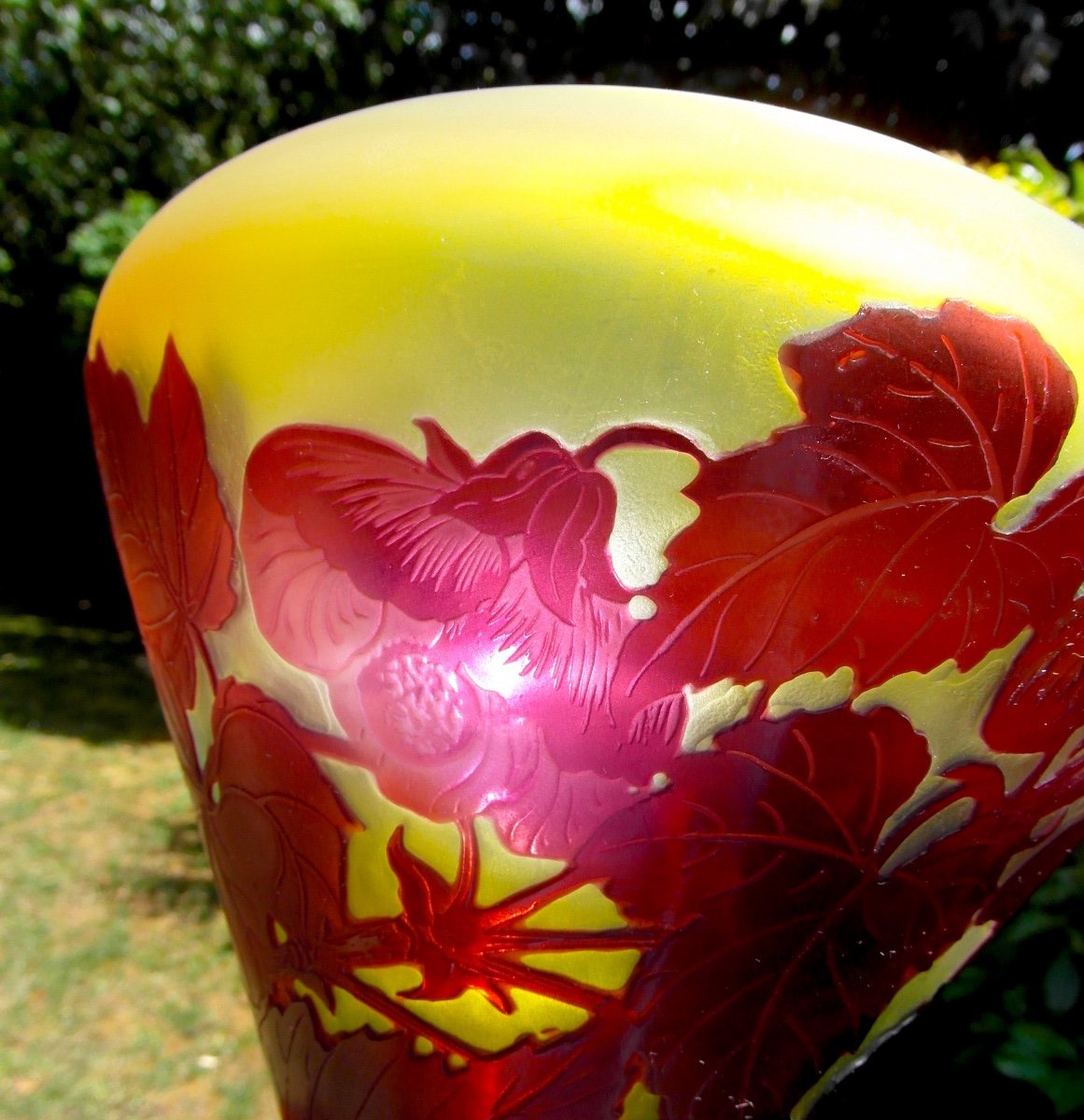 Charming Gallé Vase With Abutilon Decor, Perfect, Circa 1910, Era Daum Art Nouveau-photo-8