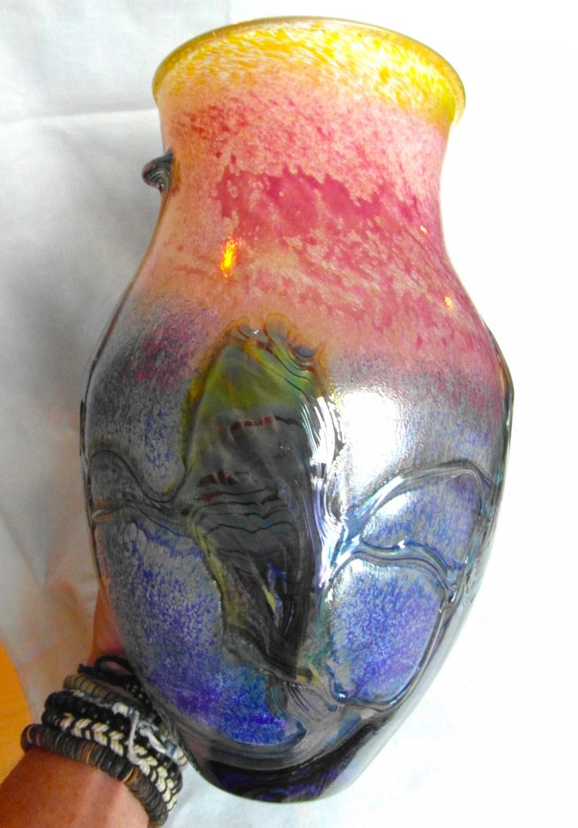 Pretty Vase With Applications And Iridescence By Jc Novaro De Biot, Era Daum Pierini Galle-photo-4