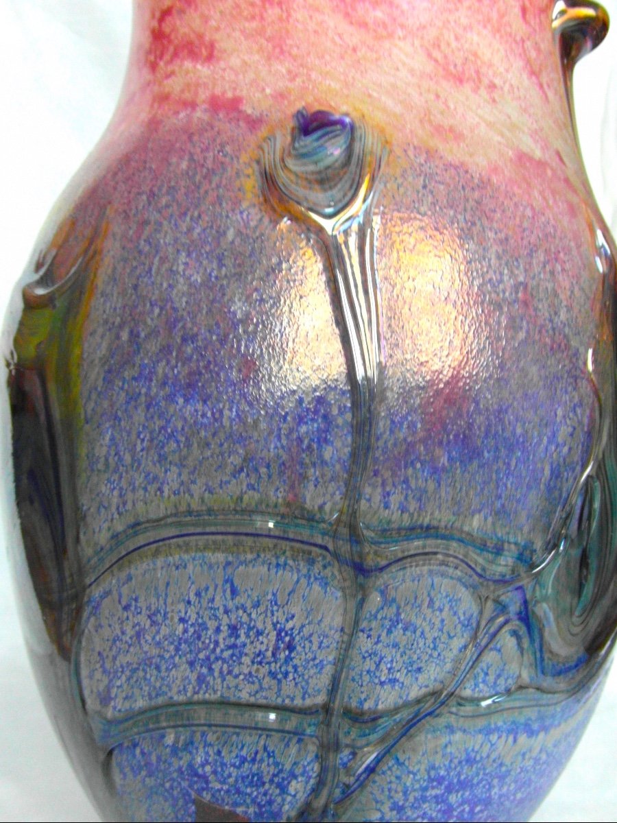 Pretty Vase With Applications And Iridescence By Jc Novaro De Biot, Era Daum Pierini Galle-photo-3