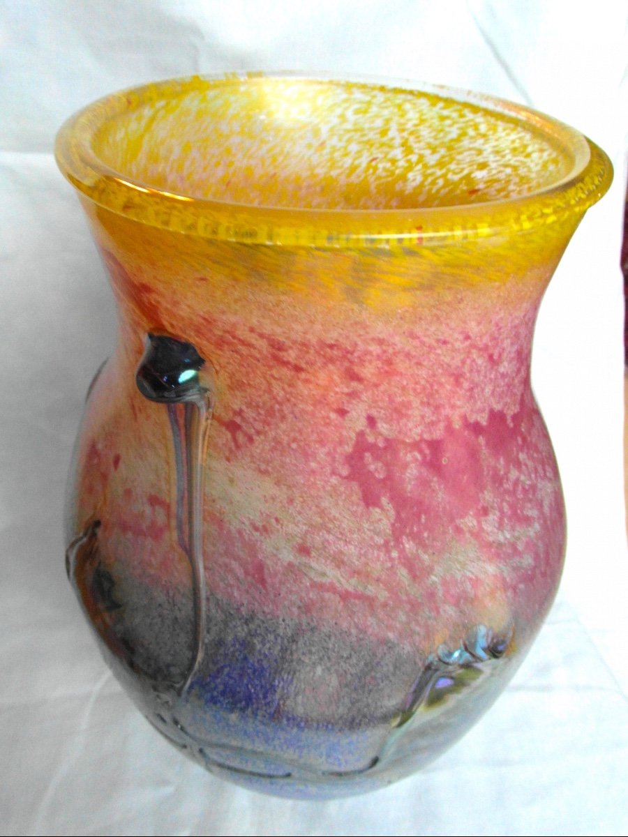 Pretty Vase With Applications And Iridescence By Jc Novaro De Biot, Era Daum Pierini Galle-photo-5