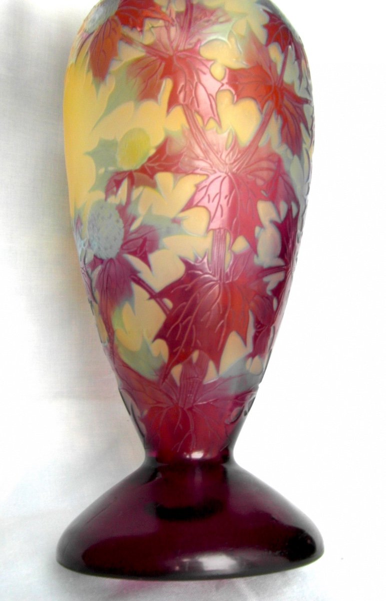 Pretty Vase With Blue And Purple Thistles, 25 Cm, Perfect, Era Daum Galle 1910-photo-4