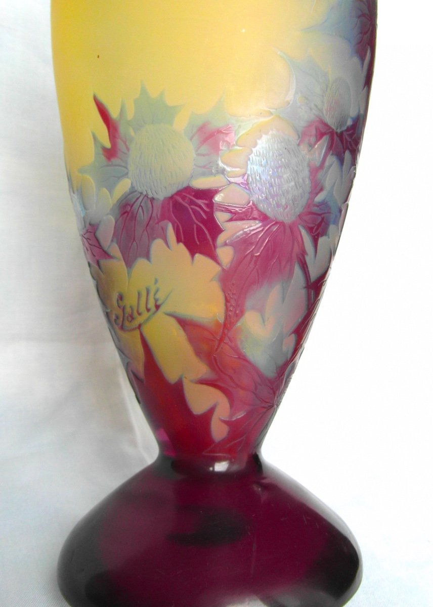 Pretty Vase With Blue And Purple Thistles, 25 Cm, Perfect, Era Daum Galle 1910-photo-8