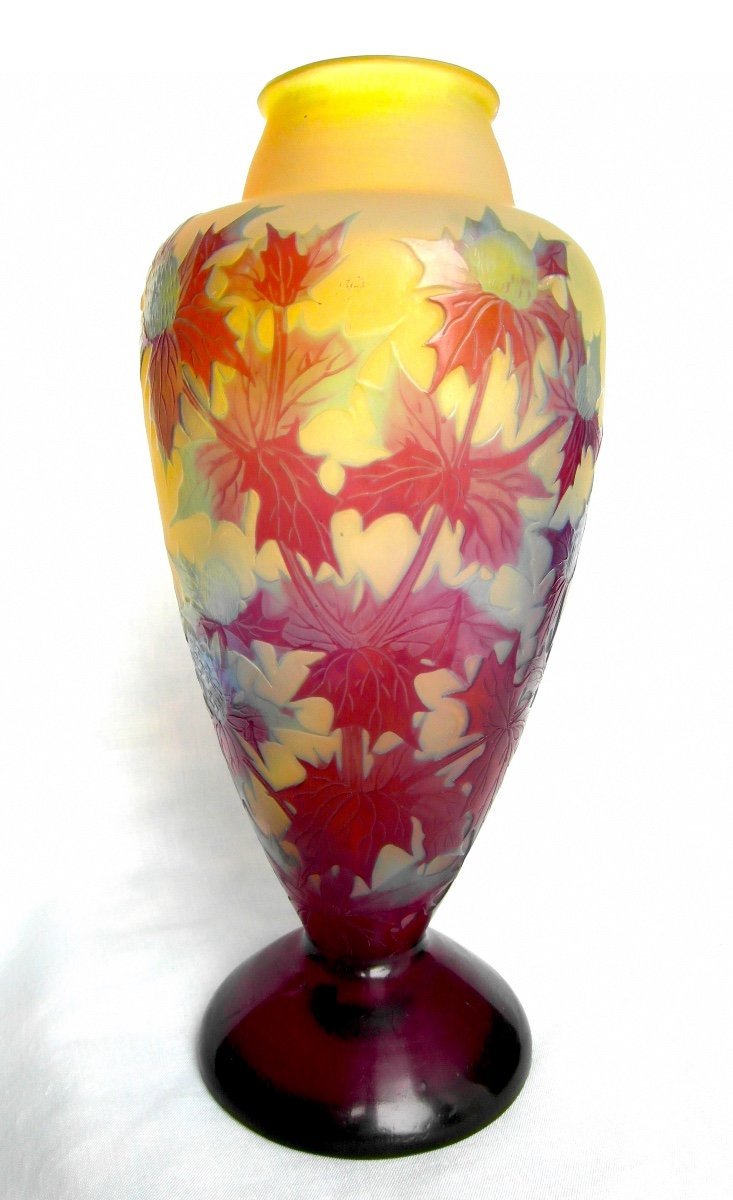 Pretty Vase With Blue And Purple Thistles, 25 Cm, Perfect, Era Daum Galle 1910