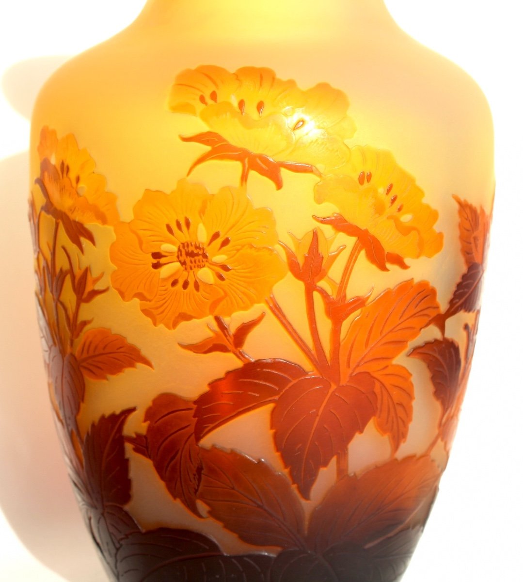 Beautiful Gallé Vase With Anemones, Fine Engraving, Perfect, Daum Era 1900-photo-3