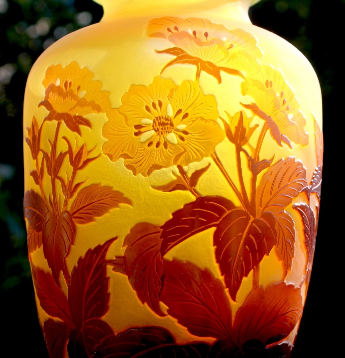 Beautiful Gallé Vase With Anemones, Fine Engraving, Perfect, Daum Era 1900