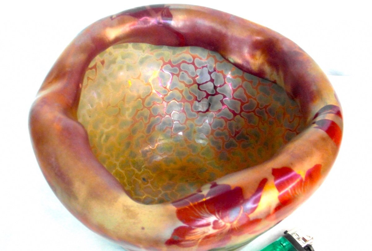Superb And Rare 1900 Iridescent Vase With Bignones By E. Bussière, Daum Massier Montières Era 1900-photo-5