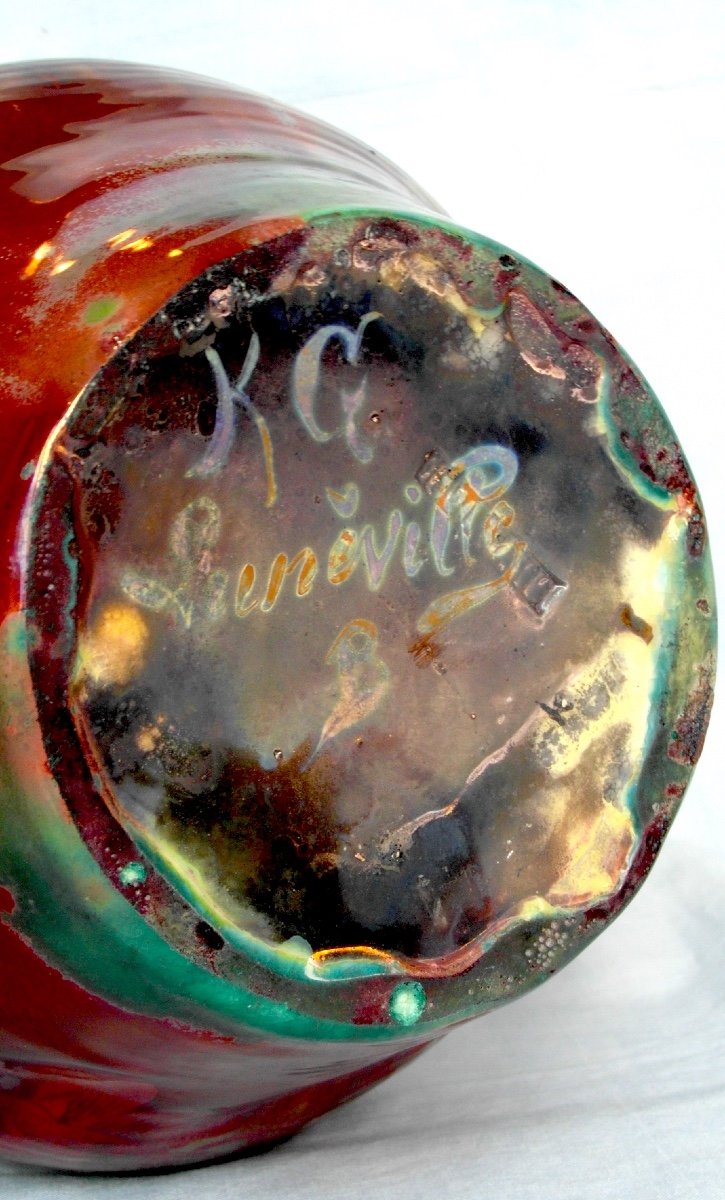 Superb And Rare 1900 Iridescent Vase With Bignones By E. Bussière, Daum Massier Montières Era 1900-photo-6
