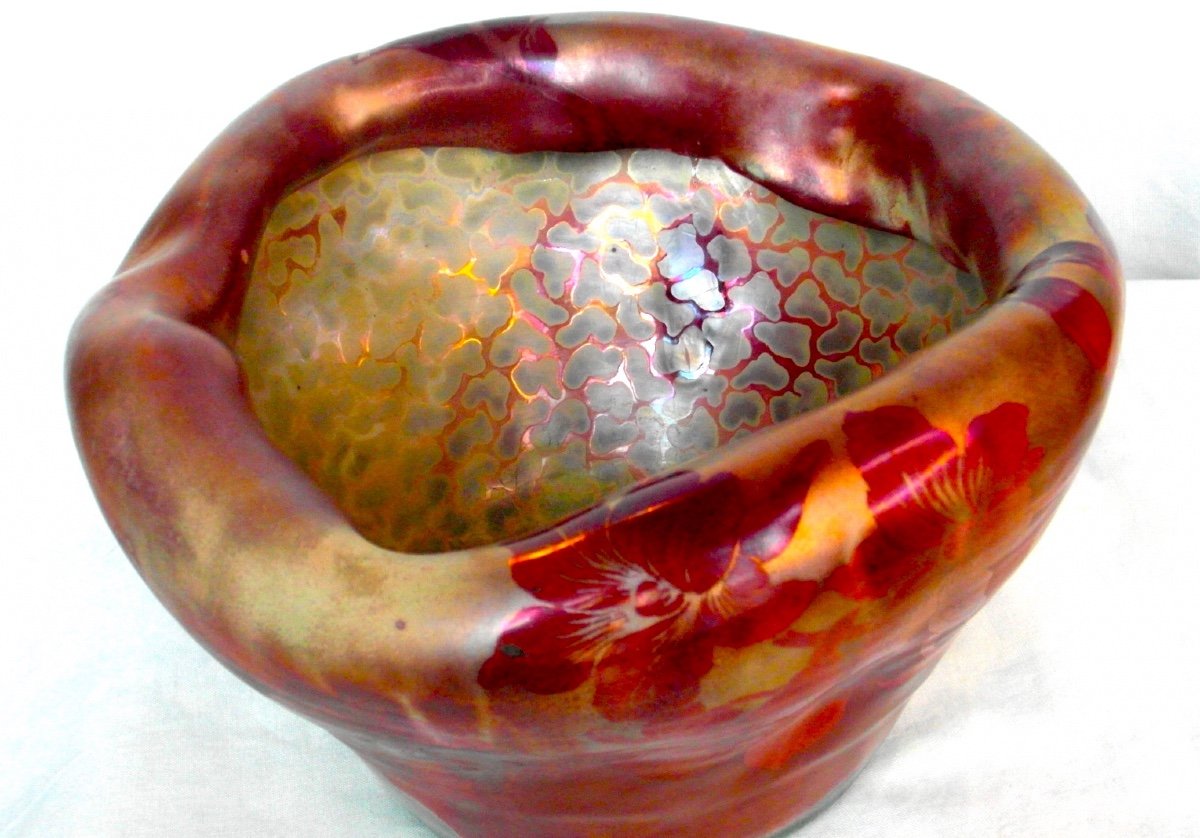 Superb And Rare 1900 Iridescent Vase With Bignones By E. Bussière, Daum Massier Montières Era 1900-photo-1