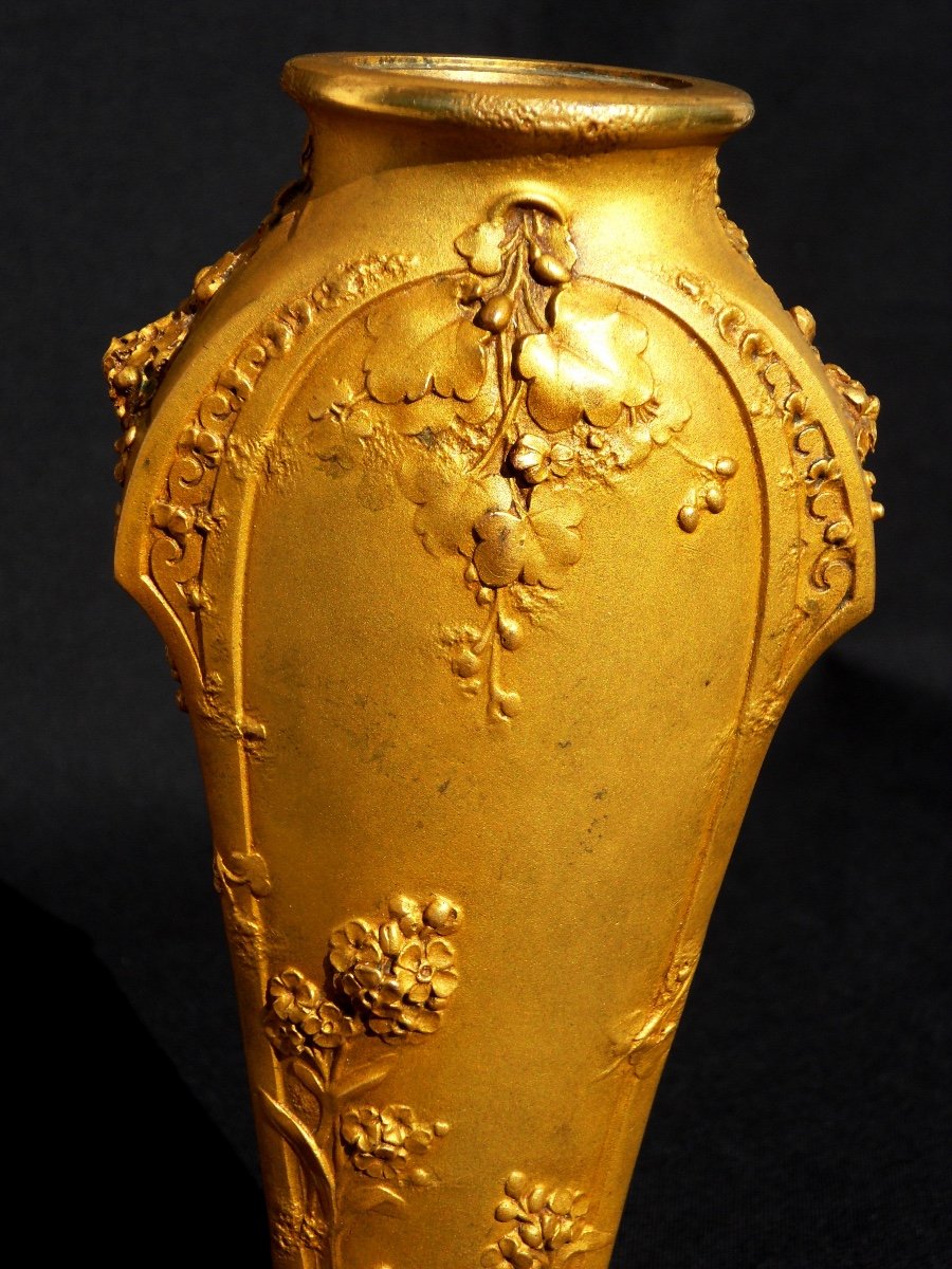 Art Nouveau Bronze Vase "myosotis" By Guenardeau, Susse Founder, Circa 1900-photo-2