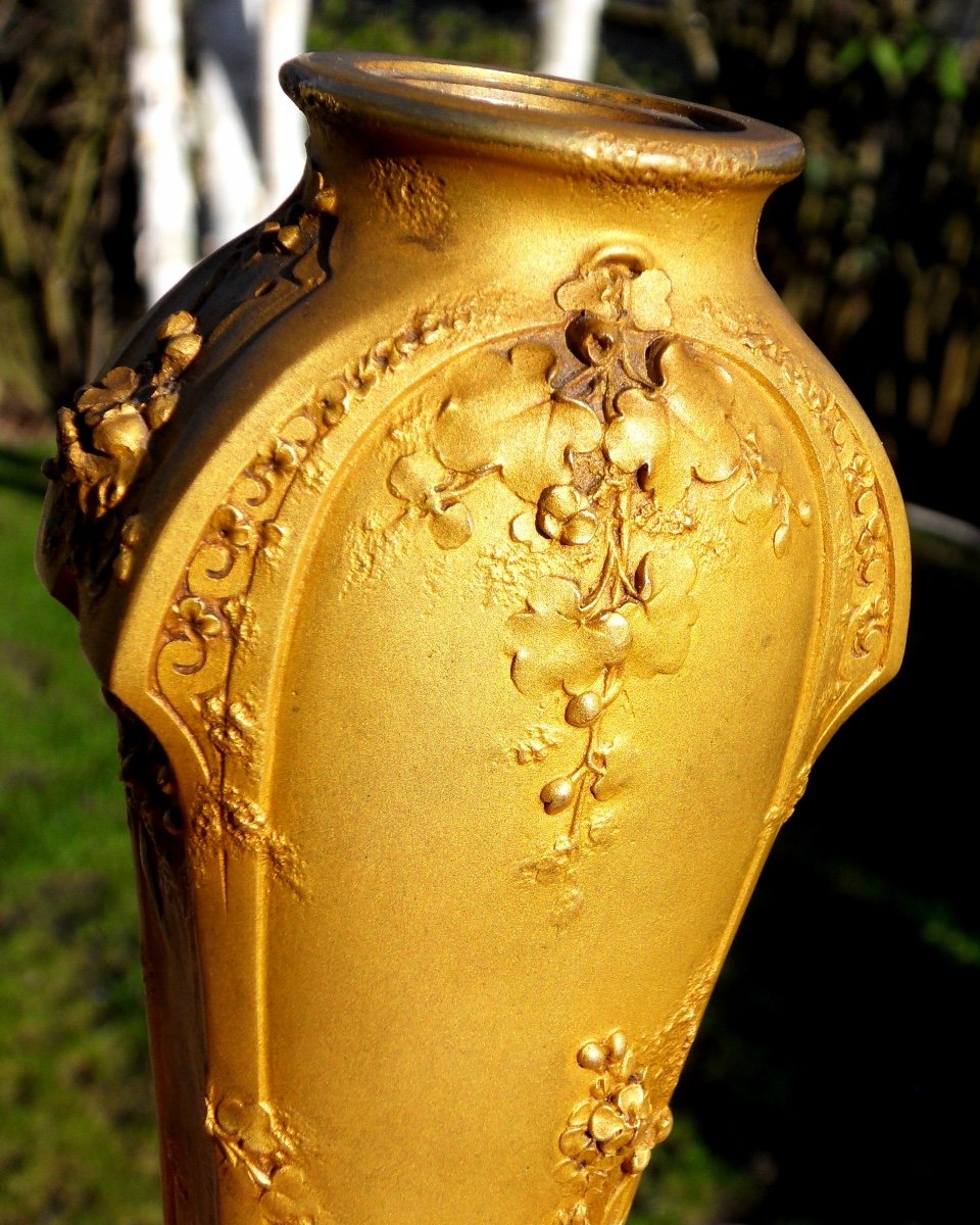 Art Nouveau Bronze Vase "myosotis" By Guenardeau, Susse Founder, Circa 1900-photo-4