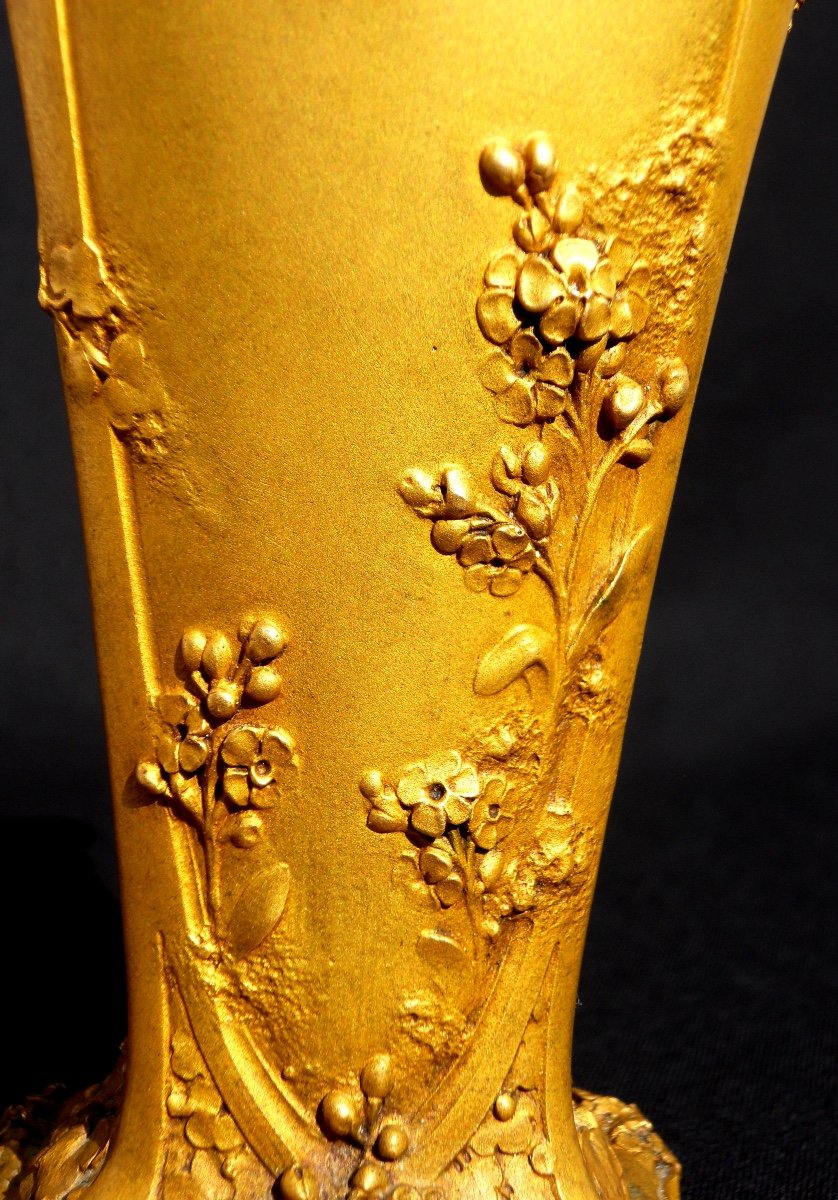 Art Nouveau Bronze Vase "myosotis" By Guenardeau, Susse Founder, Circa 1900-photo-5