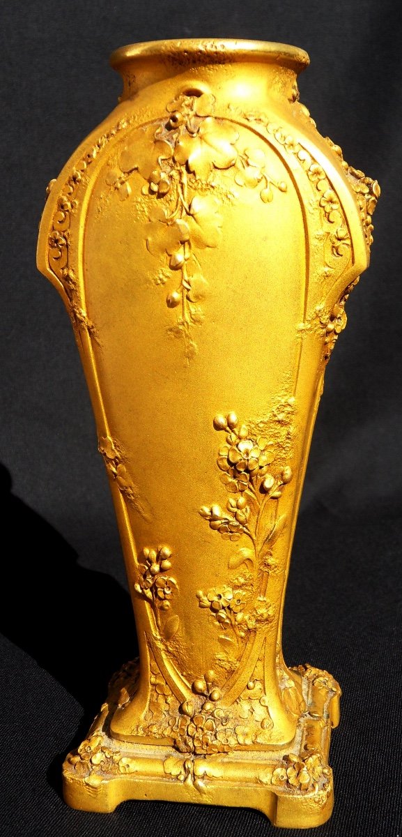 Art Nouveau Bronze Vase "myosotis" By Guenardeau, Susse Founder, Circa 1900